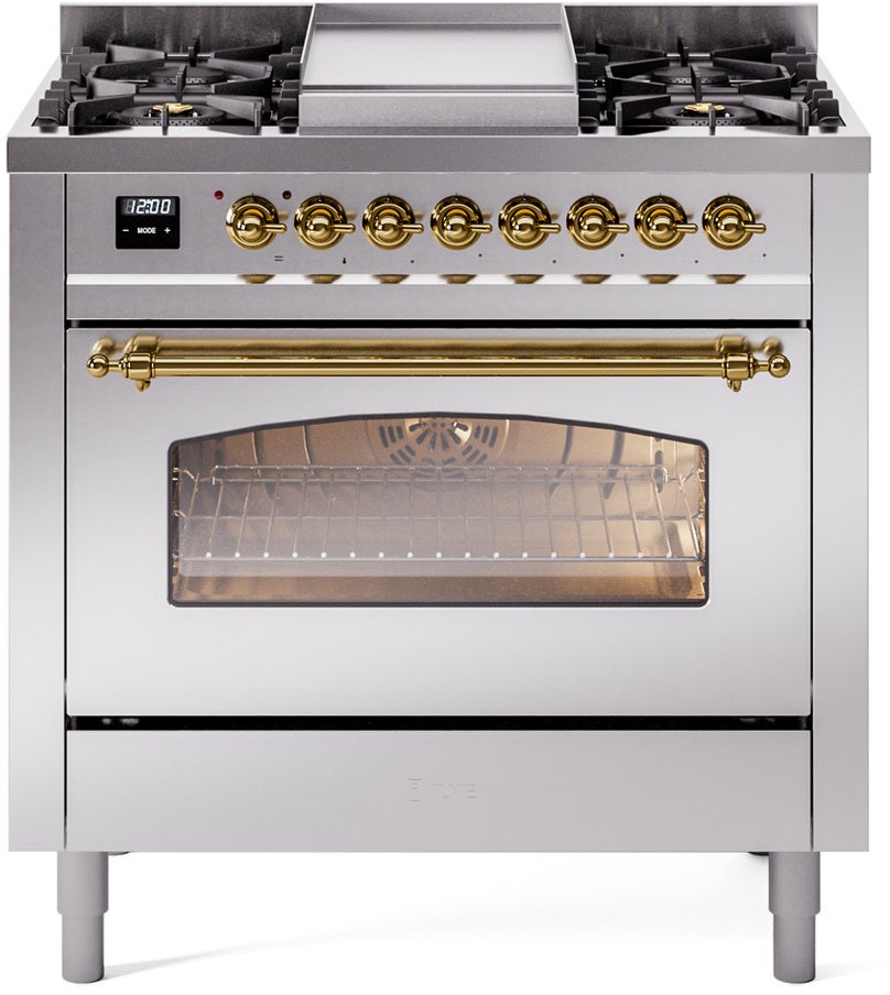 Ilve UP36FNMPSSG 36 inch Dual Fuel Range Gas Burner Top and Electri...