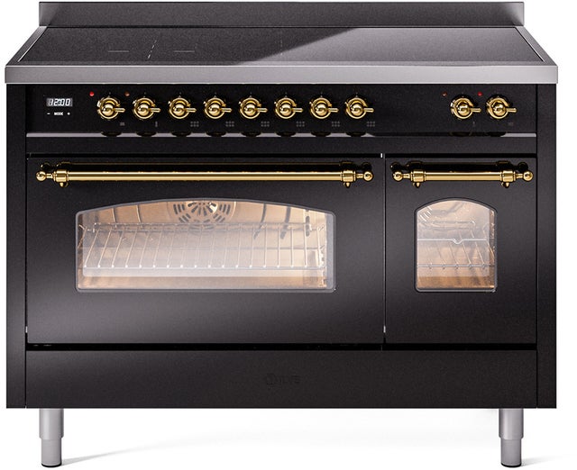 Ilve UPI486NMPBKG 48 inch All Electric Range: Black Brass