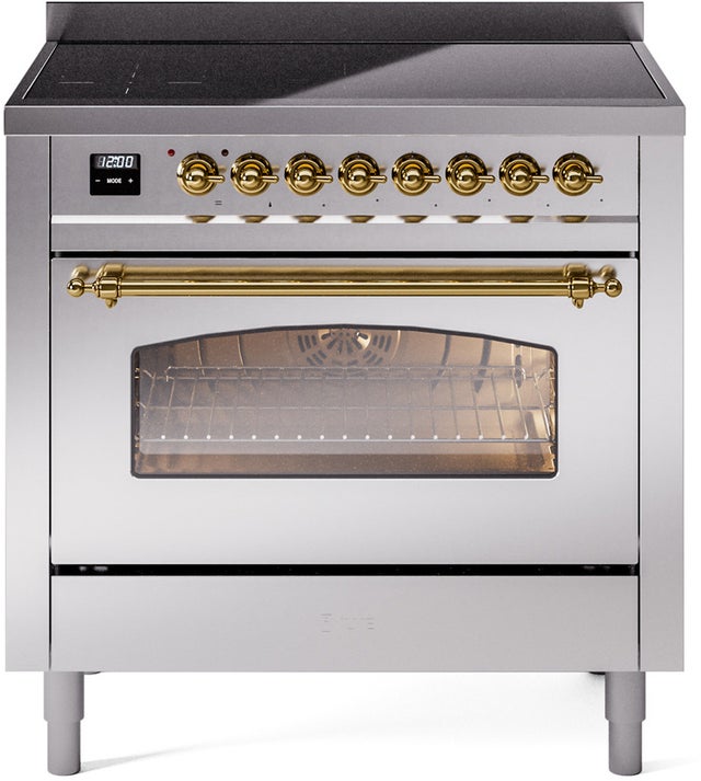 Ilve UPI366NMPSSG 36 inch All Electric Range: Stainless Steel Brass