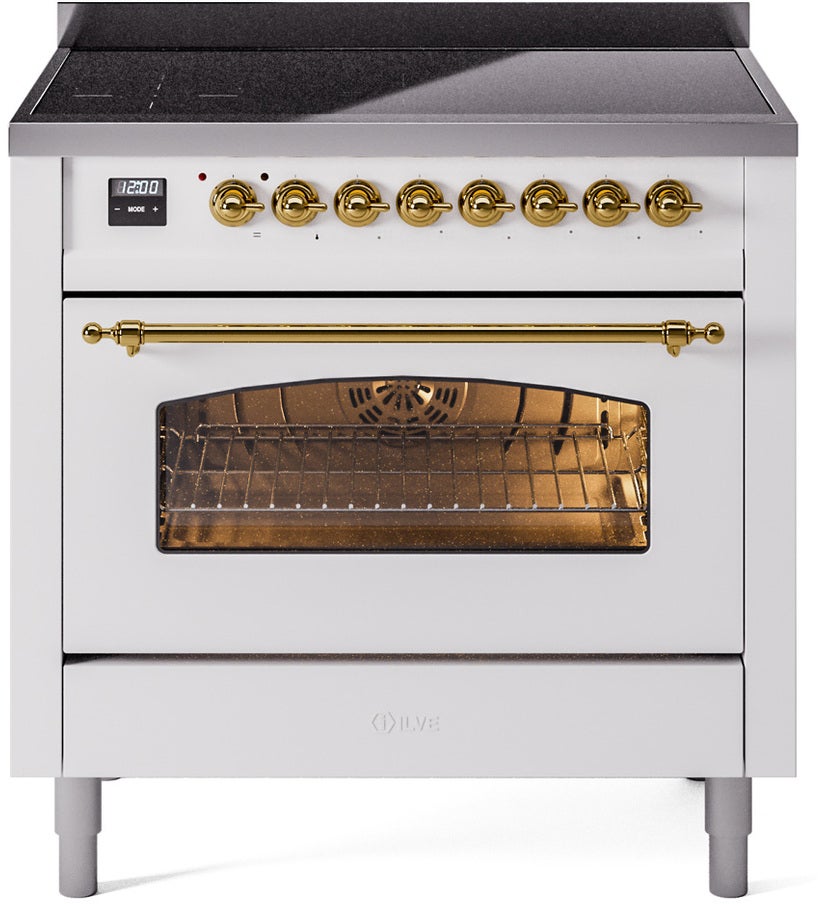 Ilve UPI366NMPWHG 36 inch All Electric Range: White Brass