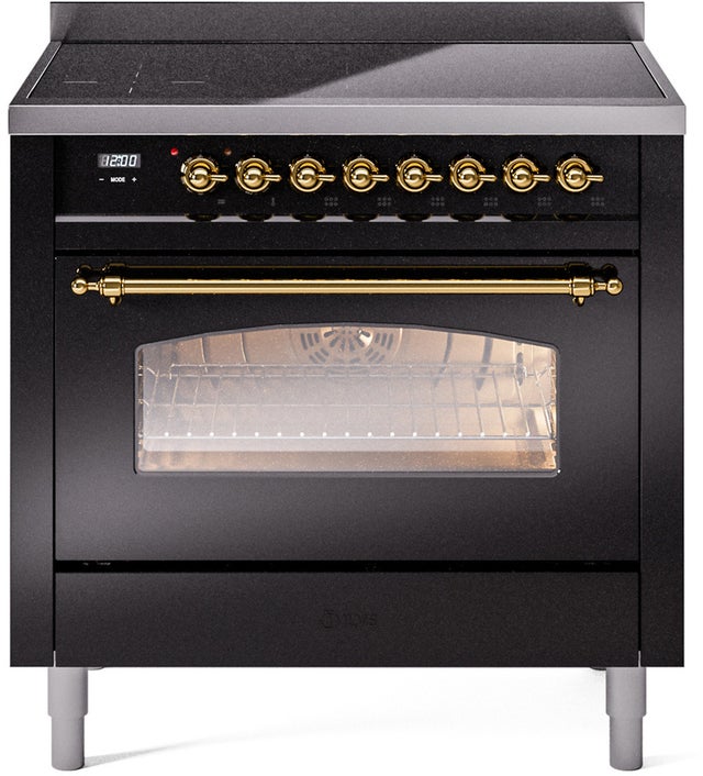 Ilve UPI366NMPBKG 36 inch All Electric Range: Black Brass