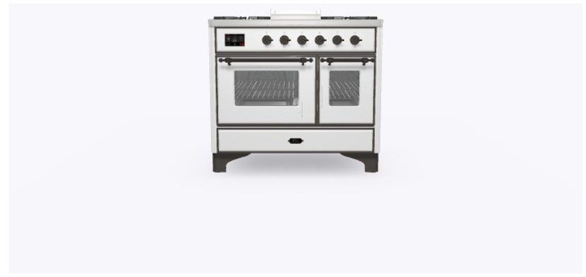 Ilve UMD10FDNS3WHB 40" Dual Fuel Freestanding Range w/ 6 Sealed Burne...