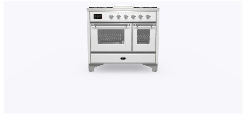 Ilve UMD10FDNS3WHCLP 40" Dual Fuel Freestanding Range w/ 6 Sealed Burne...