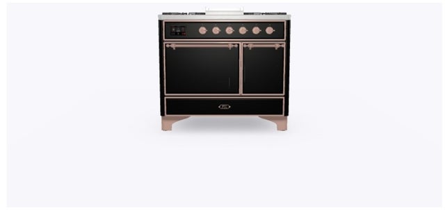 Ilve UMD10FDQNS3BKPLP 40" Dual Fuel Freestanding Range w/ 6 Sealed Burne...