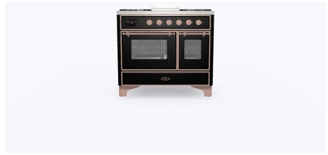 Ilve UMD10FDNS3BKPLP 40" Dual Fuel Freestanding Range w/ 6 Sealed Burne...