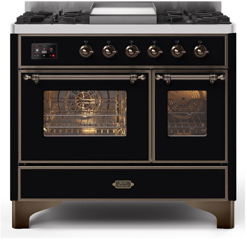 Ilve UMD10FDNS3BKBLP 40" Dual Fuel Freestanding Range w/ 6 Sealed Burne...