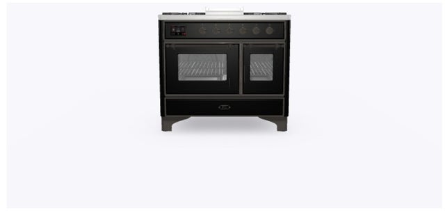 Ilve UMD10FDNS3BKB 40" Dual Fuel Freestanding Range w/ 6 Sealed Burne...