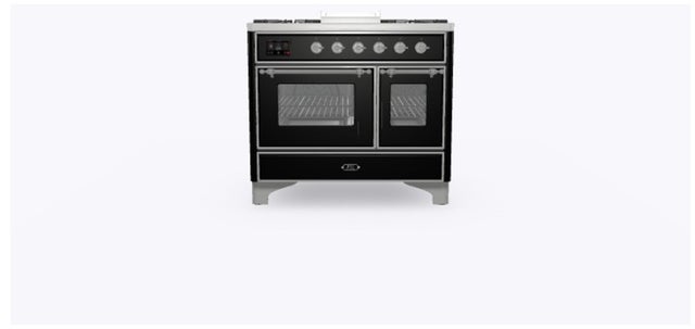 Ilve UMD10FDNS3BKC 40" Dual Fuel Freestanding Range w/ 6 Sealed Burne...