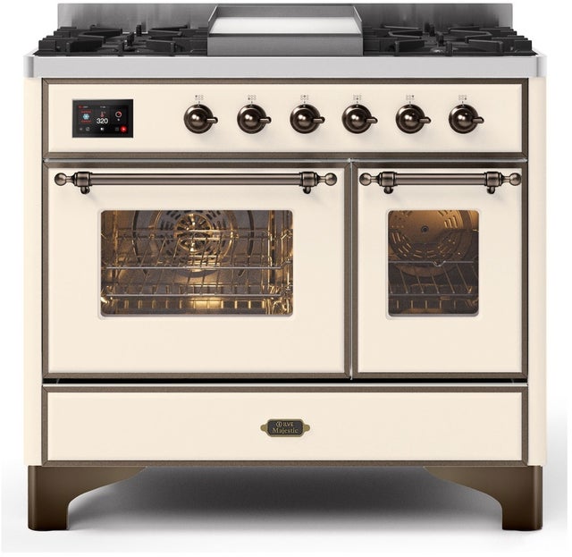 Ilve UMD10FDNS3AWBLP 40" Dual Fuel Freestanding Range w/ 6 Sealed Burne...