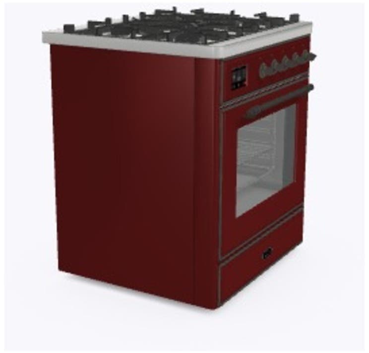 Ilve UM30DNE3BUB Natural Gas In Burgundy W/ Bronze Trim