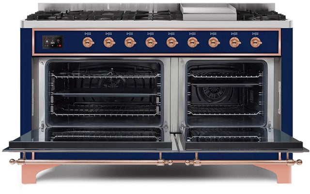 Ilve UM15FDQNS3MBP 60" Dual Fuel Range w/ 9 Sealed Burners, Double Ov...