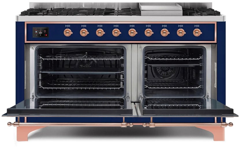 Ilve UM15FDQNS3MBP 60" Dual Fuel Range w/ 9 Sealed Burners, Double Ov...