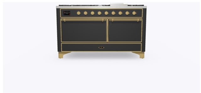Ilve UM15FDQNS3MGGLP 60" Dual Fuel Range w/ 9 Sealed Burners, Double Ov...