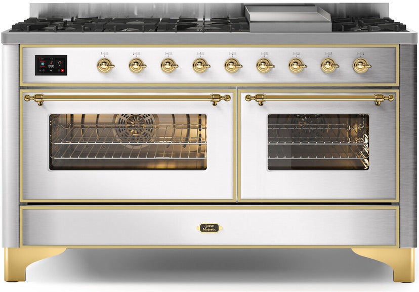 Ilve UM15FDNS3SSG 60" Dual Fuel Range with Double Ovens, 5.02 cu ft ...