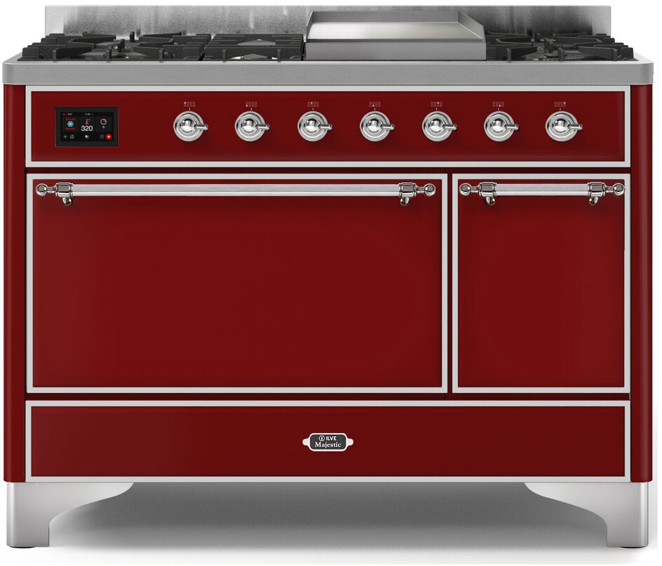 Ilve UM12FDQNS3BUC Natural Gas In Burgundy W/ Chrome Trim