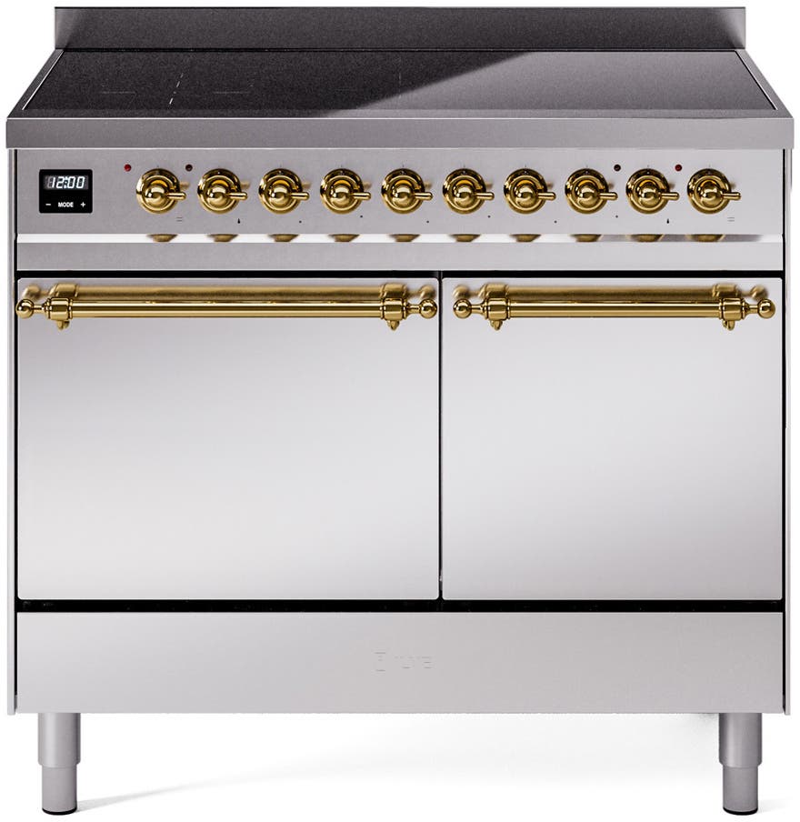 Ilve UPDI406QNMPSSG Stainless Steel, Brass Trim, Solid Door