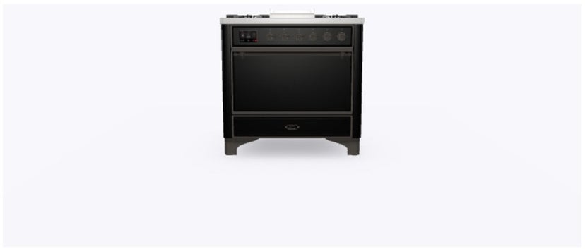 Ilve UM09FDQNS3BKBLP 36" Dual Fuel Freestanding Range w/ 6 Sealed Burne...