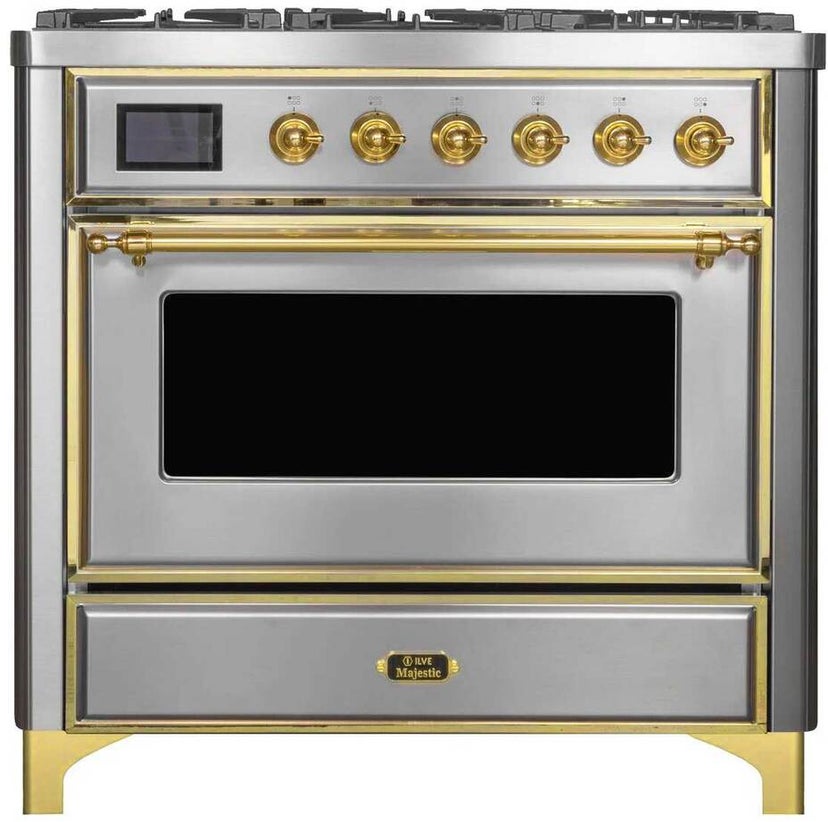 Ilve UM09FDNS3SSG 36" Dual Fuel Freestanding Range w/ 6 Sealed Burne...