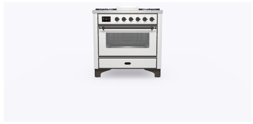 Ilve UM09FDNS3WHBLP 36" Dual Fuel Freestanding Range w/ 6 Sealed Burne...