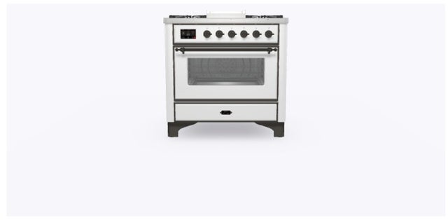 Ilve UM09FDNS3WHB 36" Dual Fuel Freestanding Range w/ 6 Sealed Burne...