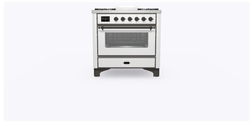 Ilve UM09FDNS3WHB 36" Dual Fuel Freestanding Range w/ 6 Sealed Burne...