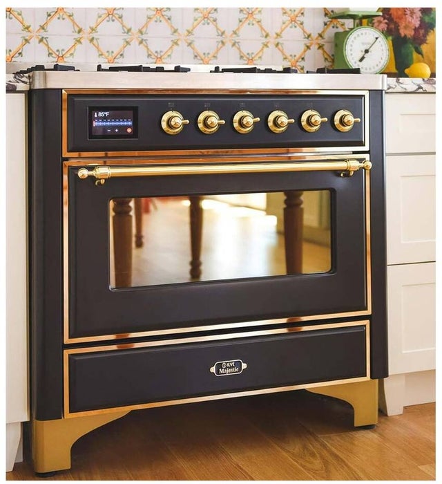 Ilve UM09FDNS3MGG 36" Dual Fuel Freestanding Range w/ 6 Sealed Burne...