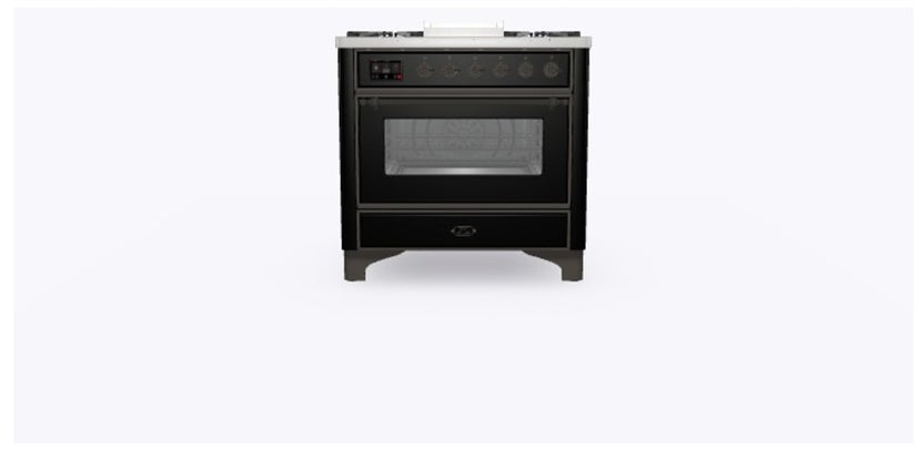 Ilve UM09FDNS3BKBLP 36" Dual Fuel Freestanding Range w/ 6 Sealed Burne...