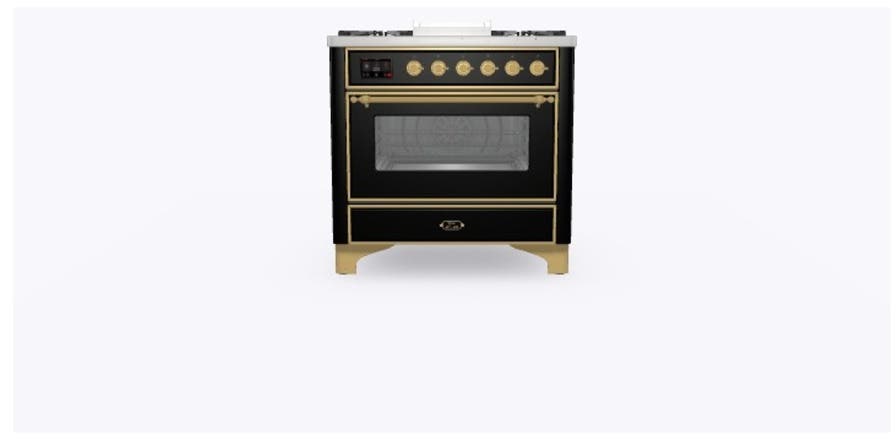 Ilve UM09FDNS3BKGLP Liquid Propane In Glossy Black W/ Brass Trim