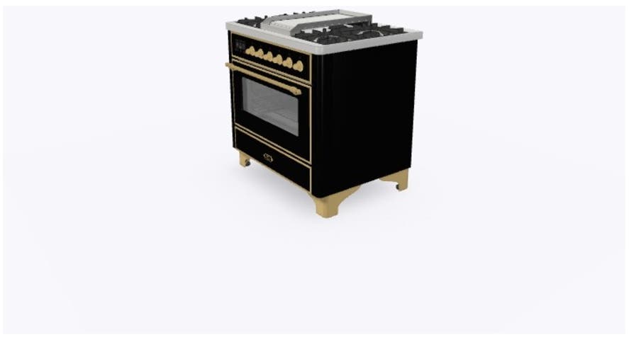 Ilve UM09FDNS3BKGLP Liquid Propane In Glossy Black W/ Brass Trim