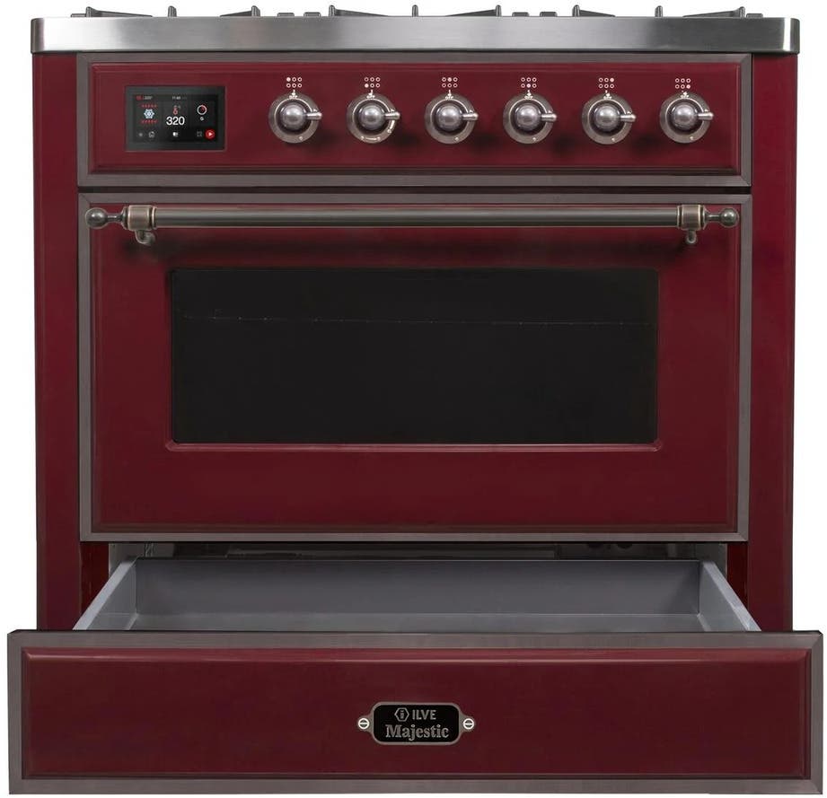 Ilve UM09FDNS3BUB Natural Gas In Burgundy W/ Bronze Trim