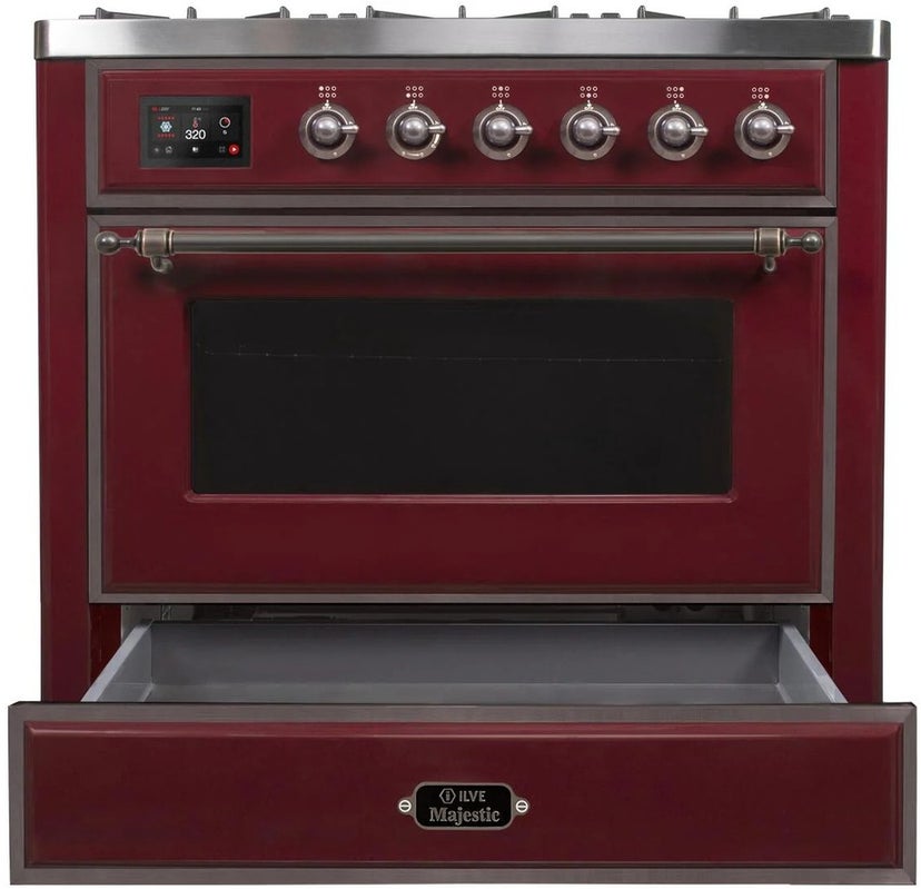 Ilve UM09FDNS3BUB 36" Dual Fuel Freestanding Range w/ 6 Sealed Burne...