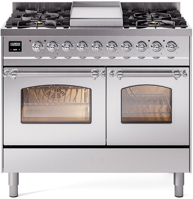 Ilve UPD40FNMPSSCLP 40 inch Dual Fuel Range Gas Burner Top and Electri...