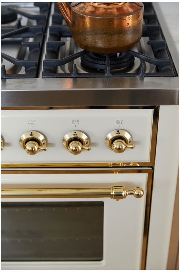 Ilve UM09FDNS3AWG Natural Gas In Antique White W/ Brass Trim