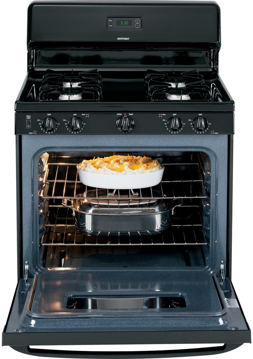 Hotpoint RGB530DETBB 30" Freestanding Gas Range with 4 Sealed Burners, ...