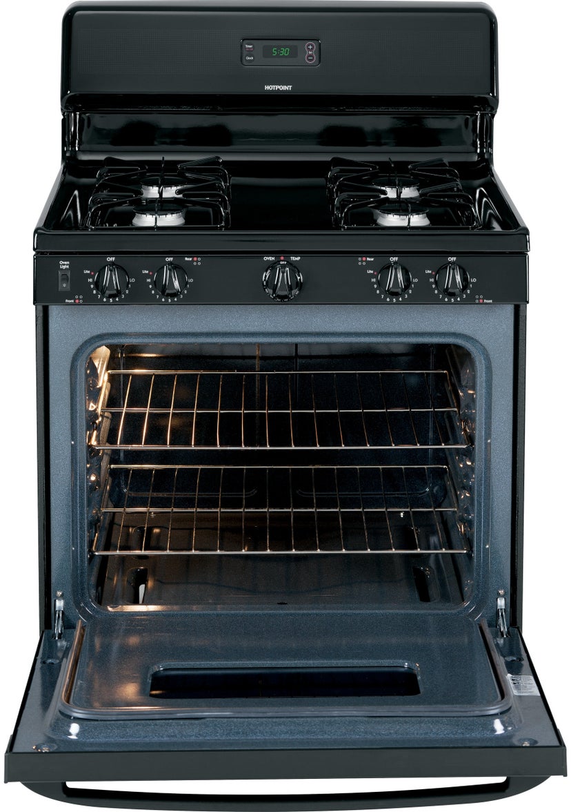 Hotpoint RGB530DETBB 30" Freestanding Gas Range with 4 Sealed Burners, ...