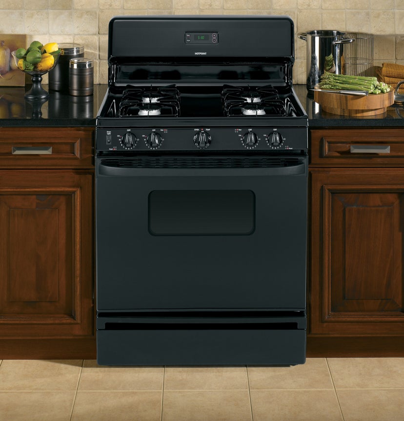 Hotpoint RGB530DETBB 30" Freestanding Gas Range with 4 Sealed Burners, ...