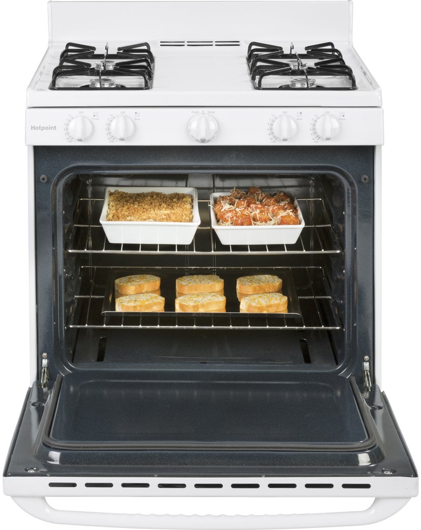 Hotpoint RGBS100DMWW 30 Inch Freestanding Gas Range with 4 Burners: Whi...