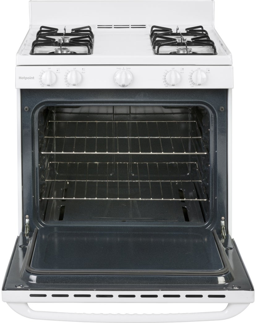 Hotpoint RGBS100DMWW 30 Inch Freestanding Gas Range with 4 Burners: Whi...
