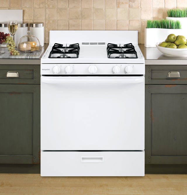 Hotpoint RGBS100DMWW 30 Inch Freestanding Gas Range with 4 Burners: Whi...