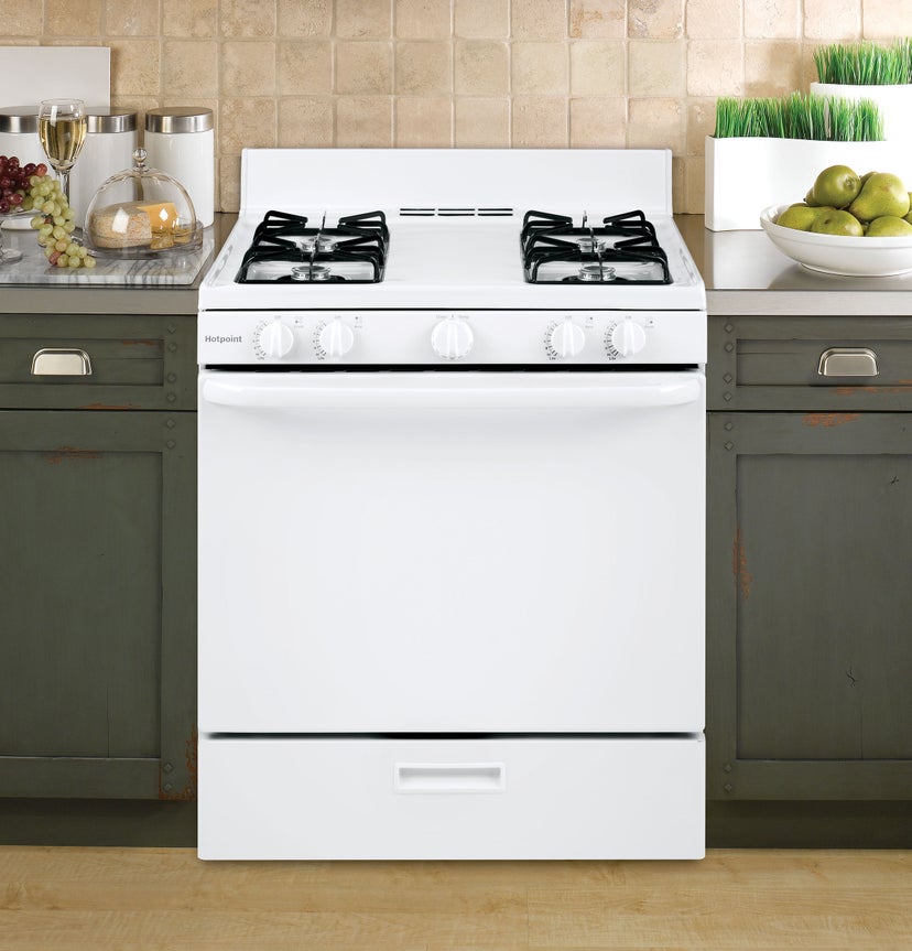 Hotpoint RGBS100DMWW 30 Inch Freestanding Gas Range with 4 Burners: Whi...