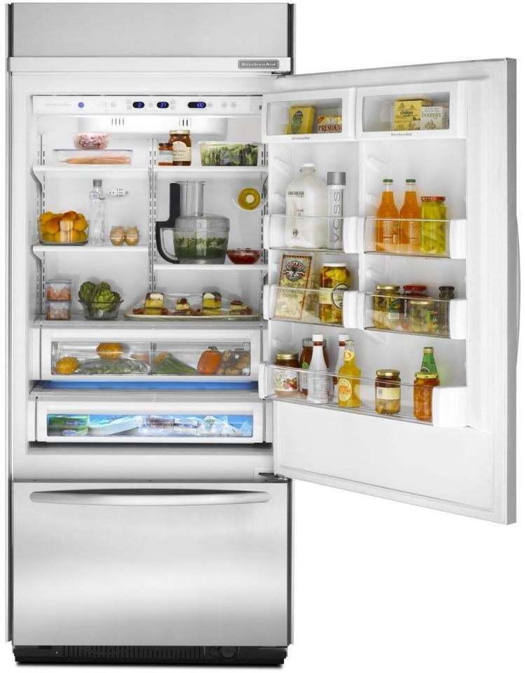 KitchenAid KBRC36FTS 36" Built-In Bottom-Freezer Refrigerator with Glas...