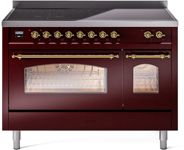 Ilve UPI486NMPBUG 48 inch All Electric Range: Burgundy Brass
