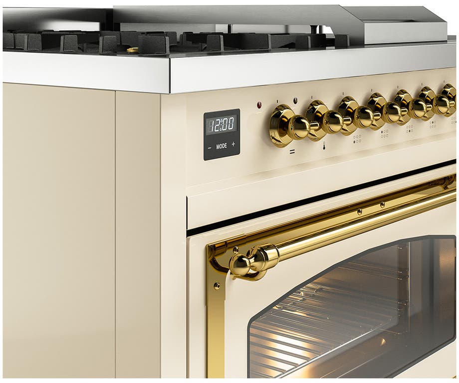 Ilve UN48FSNMPAWG Antique White With Brass Knobs, Natural Gas