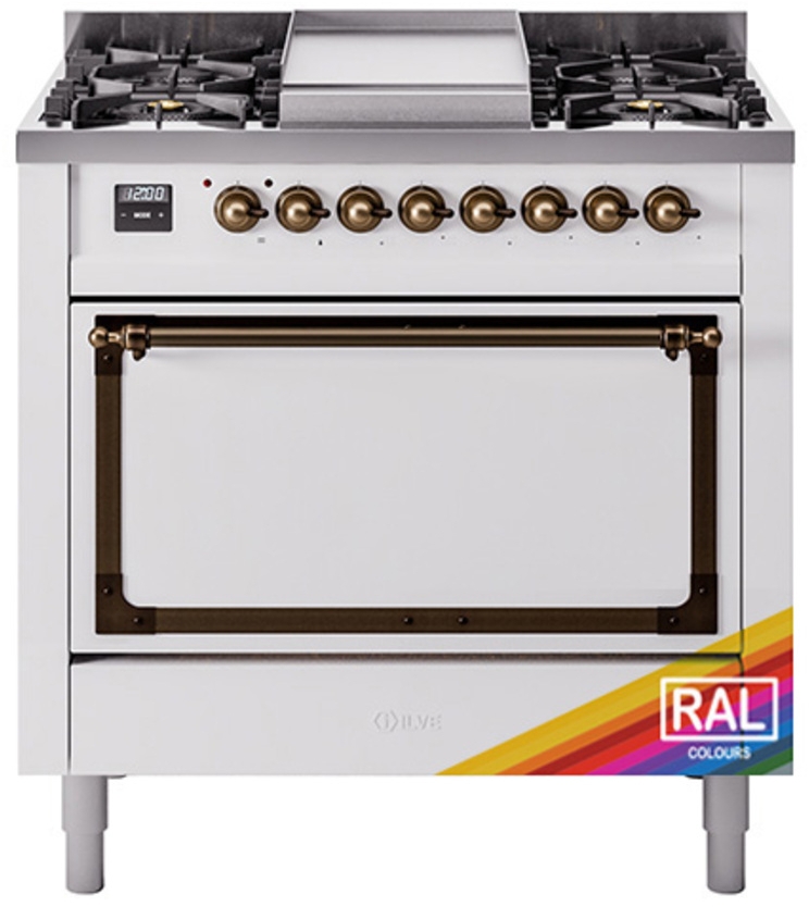 Ilve UN36FQNMPRABLP Ral Custom Color With Bronze Knobs, Liquid Propane