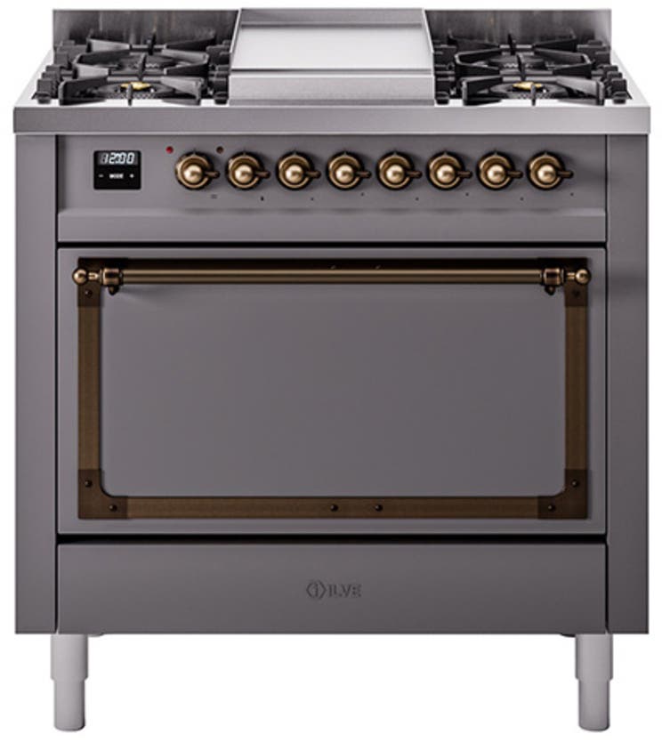 Ilve UN36FQNMPMGBLP Graphite Matte With Bronze Knobs, Liquid Propane