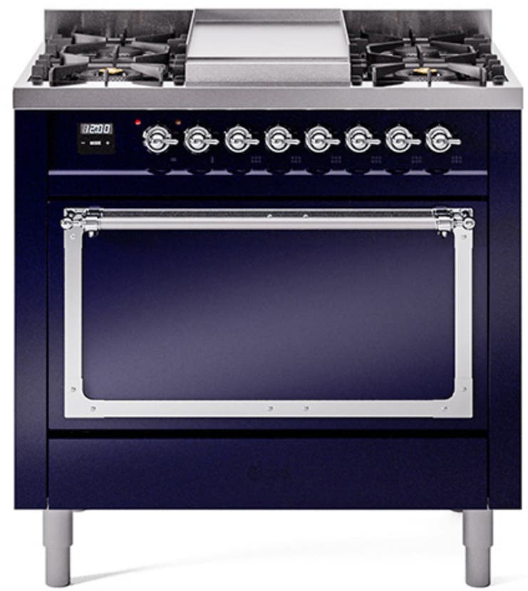 Ilve UN36FQNMPMBC Midnight Blue With Chrome Knobs, Natural Gas