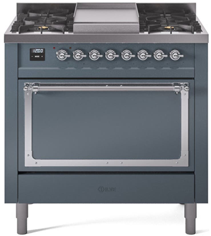 Ilve UN36FQNMPBGC Blue Grey With Chrome Knobs, Natural Gas