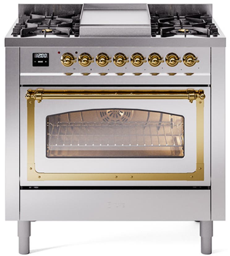 Ilve UN36FNMPSSGLP Stainless Steel With Brass Knobs, Liquid Propane