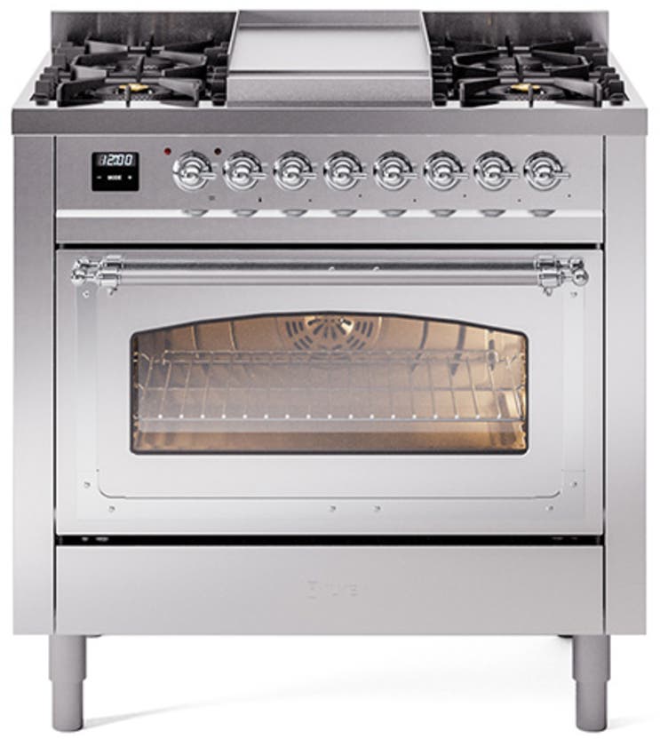 Ilve UN36FNMPSSCLP Stainless Steel With Chrome Knobs, Liquid Propane