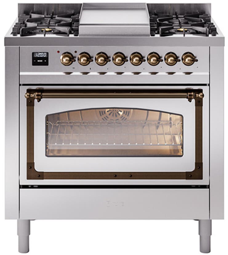 Ilve UN36FNMPSSB Stainless Steel With Bronze Knobs, Natural Gas